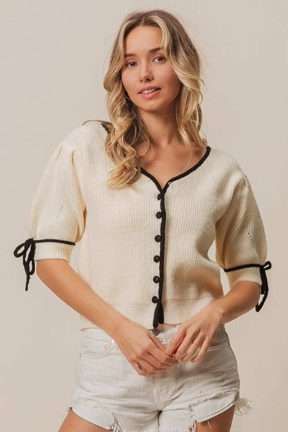 BiBi Contrast Binding Buttoned Cardigan - Trendsi - Flyclothing LLC