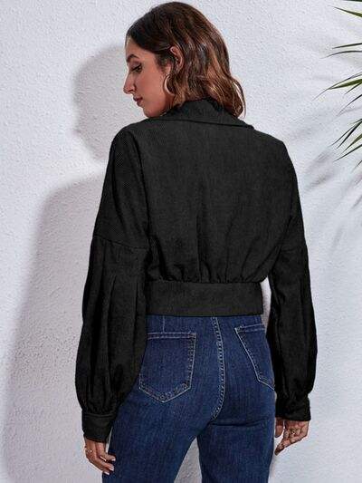 Button Down Collared Neck Cropped Jacket - Trendsi - Flyclothing LLC