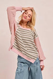 BiBi Stripe Mixed Top With Cut Edge And Reverse Outseam - Trendsi - Flyclothing LLC