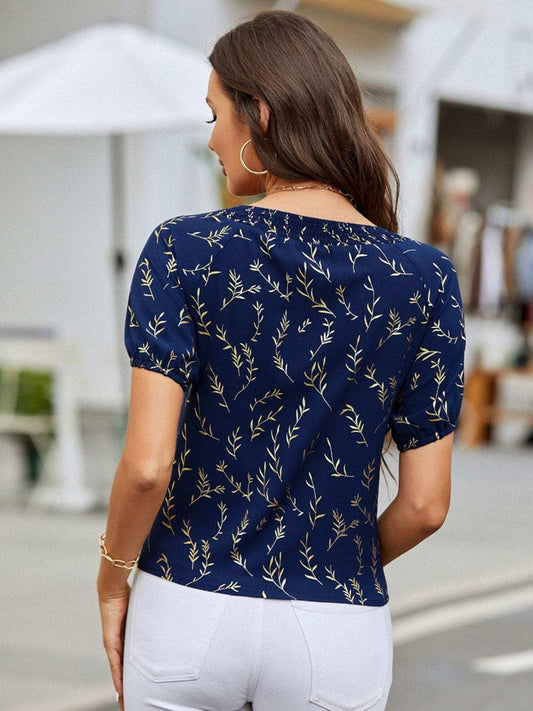Printed Round Neck Short Sleeve Blouse - Trendsi - Flyclothing LLC