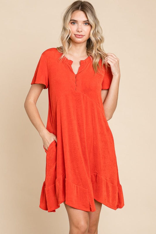 Culture Code Full Size Short Sleeve Ruffled Asymmetric Hem Dress - Trendsi