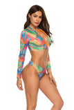 Printed Zip Up Three-Piece Swim Set - Trendsi - Flyclothing LLC