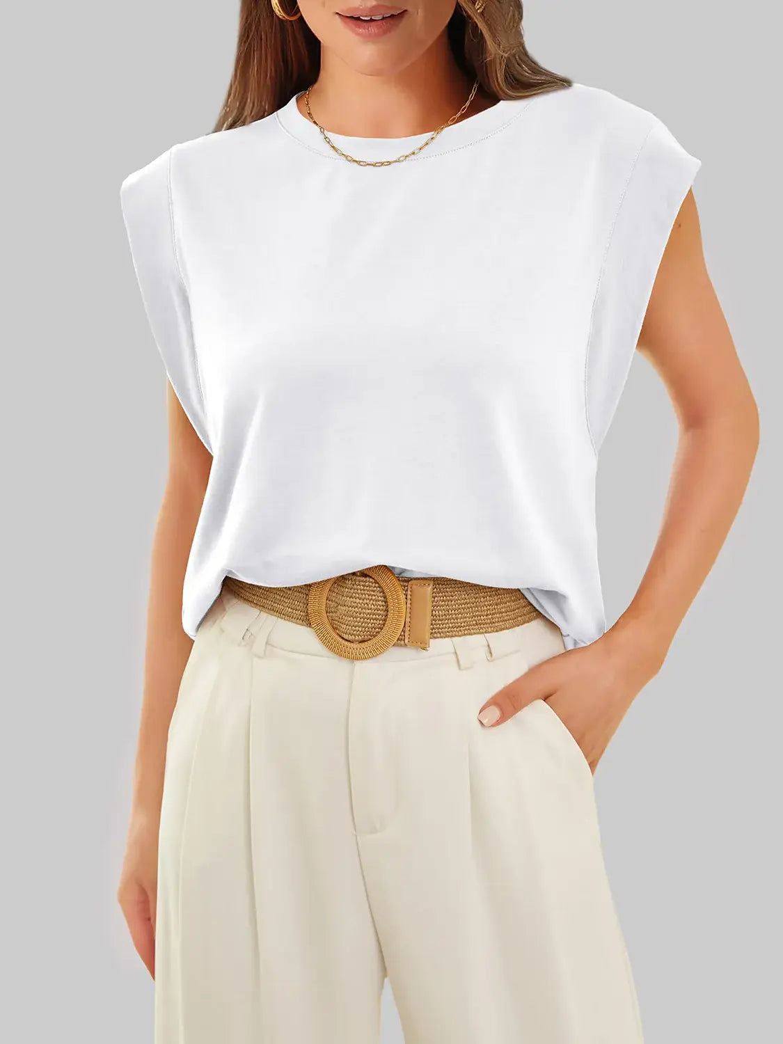 Florira Round Neck Cap Sleeve T-Shirt - Trendsi - Flyclothing LLC