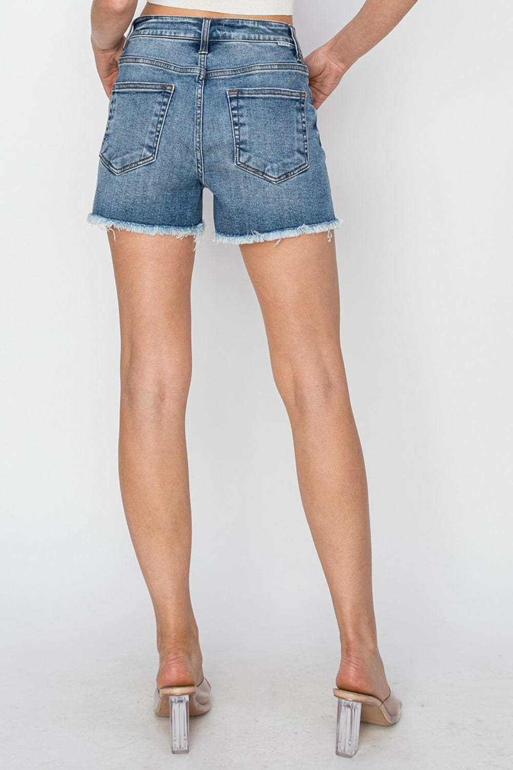 RISEN Stepped Waist Frayed Denim Shorts - Trendsi - Flyclothing LLC