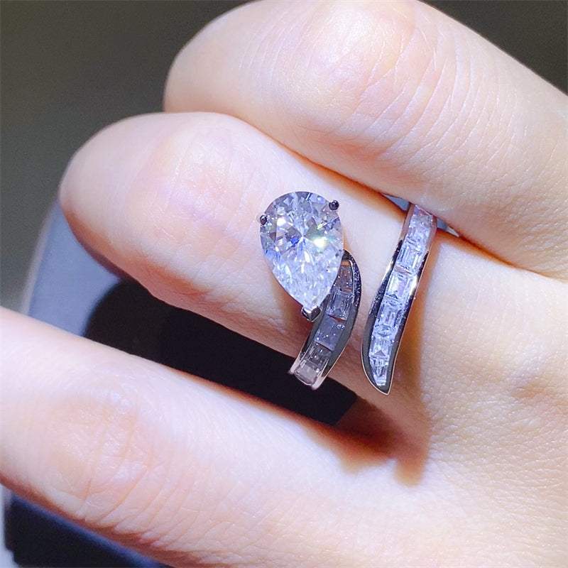 3 Carat Moissanite Zircon 925 Sterling Silver Bypass Ring - Trendsi - Flyclothing LLC