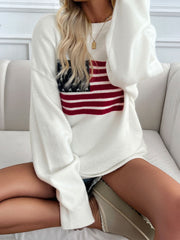 Devine US Flag Round Neck Long Sleeve Knit Top - Trendsi