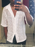 Men's Full Size Lace Half Sleeve Button Down Shirt Plus Size - Trendsi