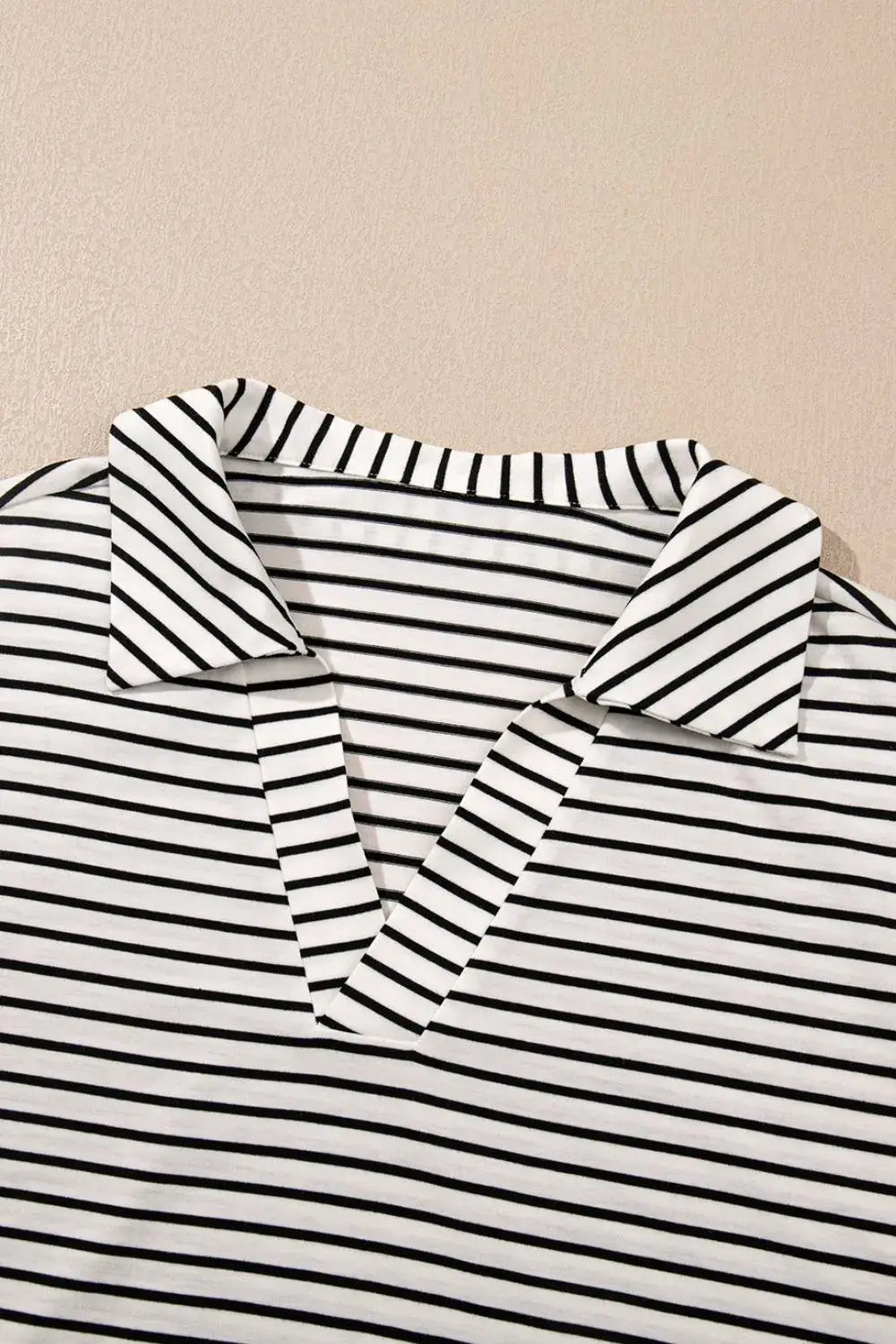 Stripe V Neck Tee and Casual Shorts Set - Trendsi - Flyclothing LLC
