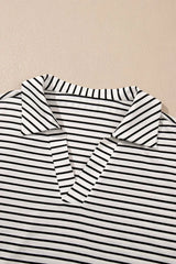 Stripe V Neck Tee and Casual Shorts Set - Trendsi - Flyclothing LLC