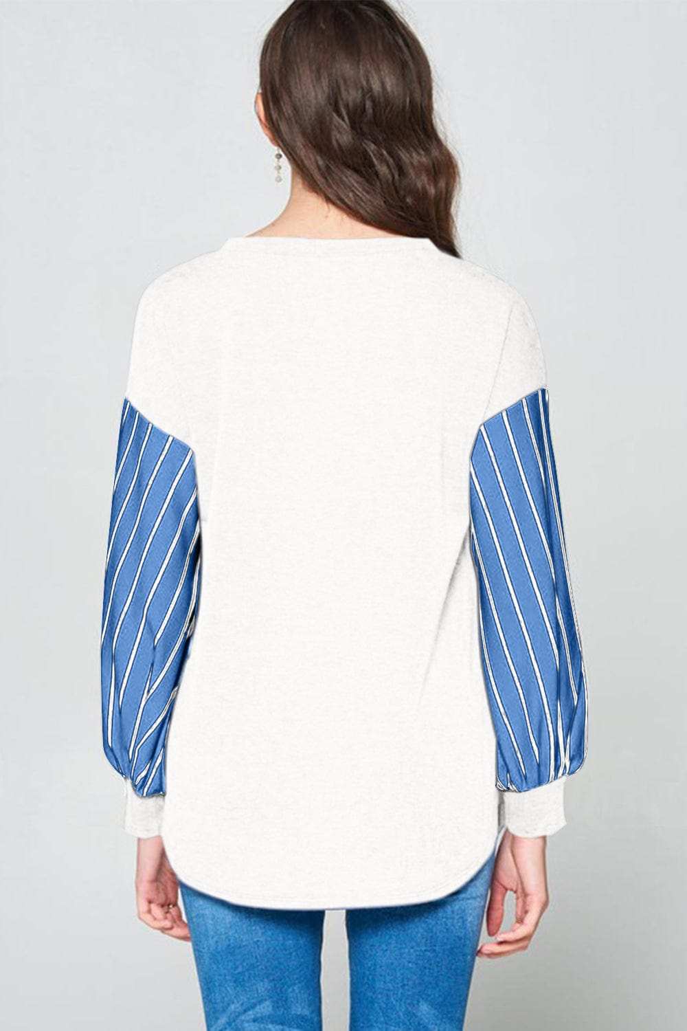Super Lady Full Size French Terry Striped Long Sleeve Top - Trendsi - Flyclothing LLC