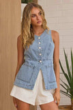 Sleeveless Button-Front Denim Vest Top - Trendsi - Flyclothing LLC