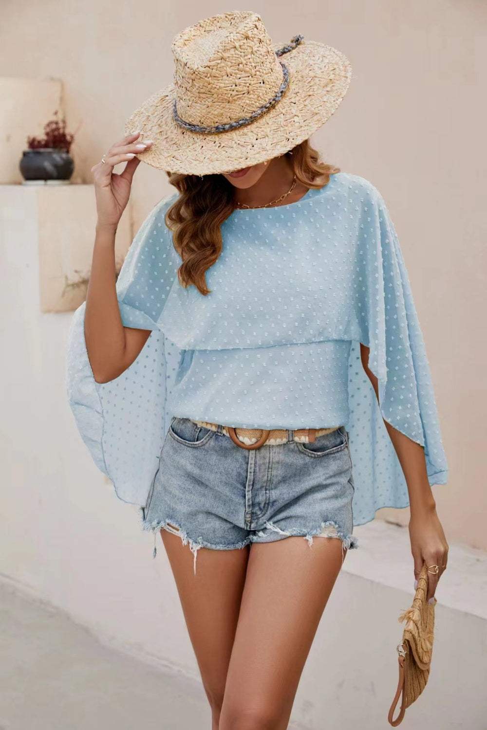 Swiss Dot Round Neck Blouse - Trendsi - Flyclothing LLC
