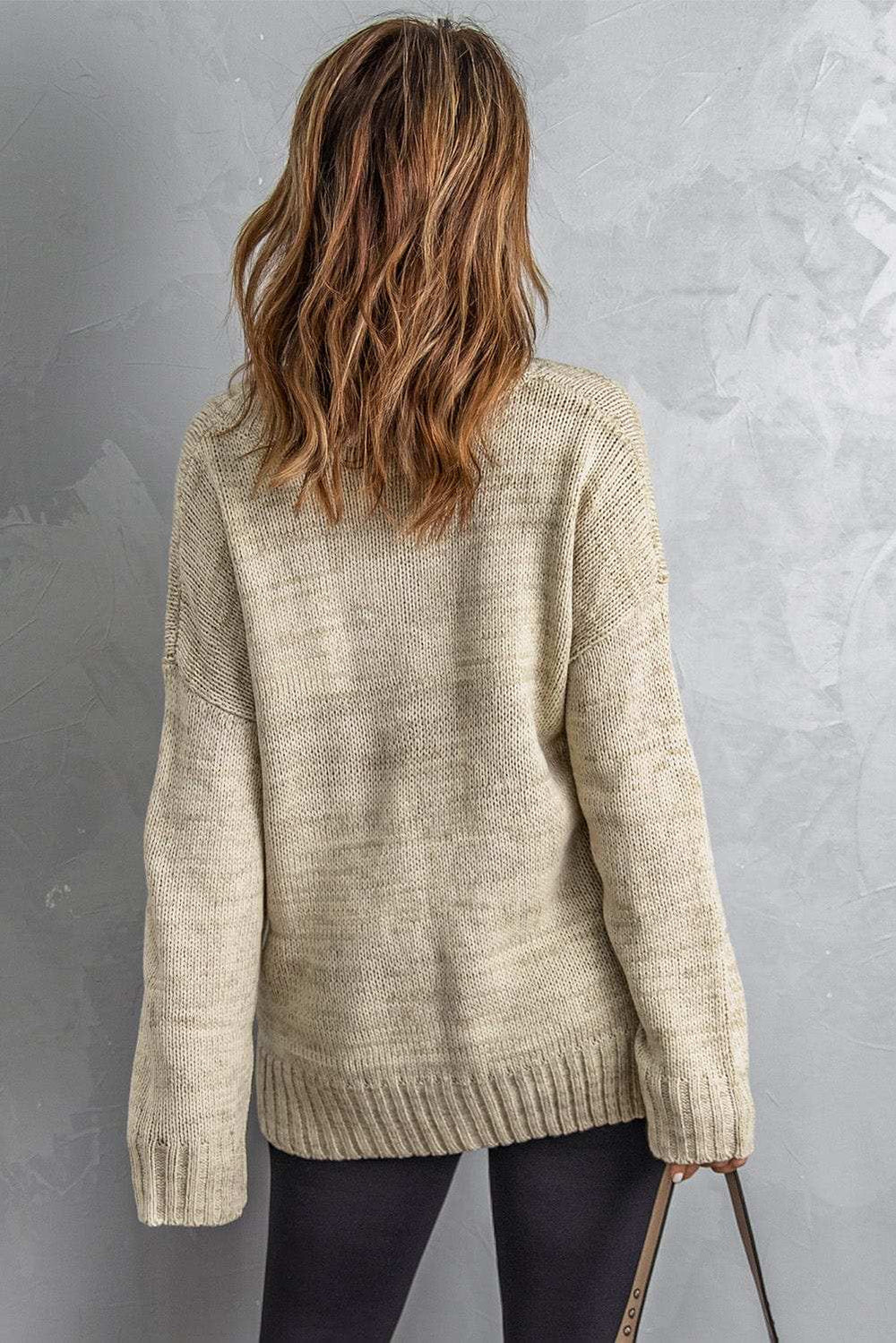 V-Neck Dropped Shoulder Sweater - Trendsi - Flyclothing LLC
