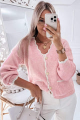 Contrast Trim V-Neck Long Sleeve Cardigan - Trendsi - Flyclothing LLC