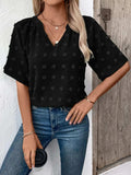 Swiss Dot Notched Half Sleeve Blouse - Trendsi - Flyclothing LLC