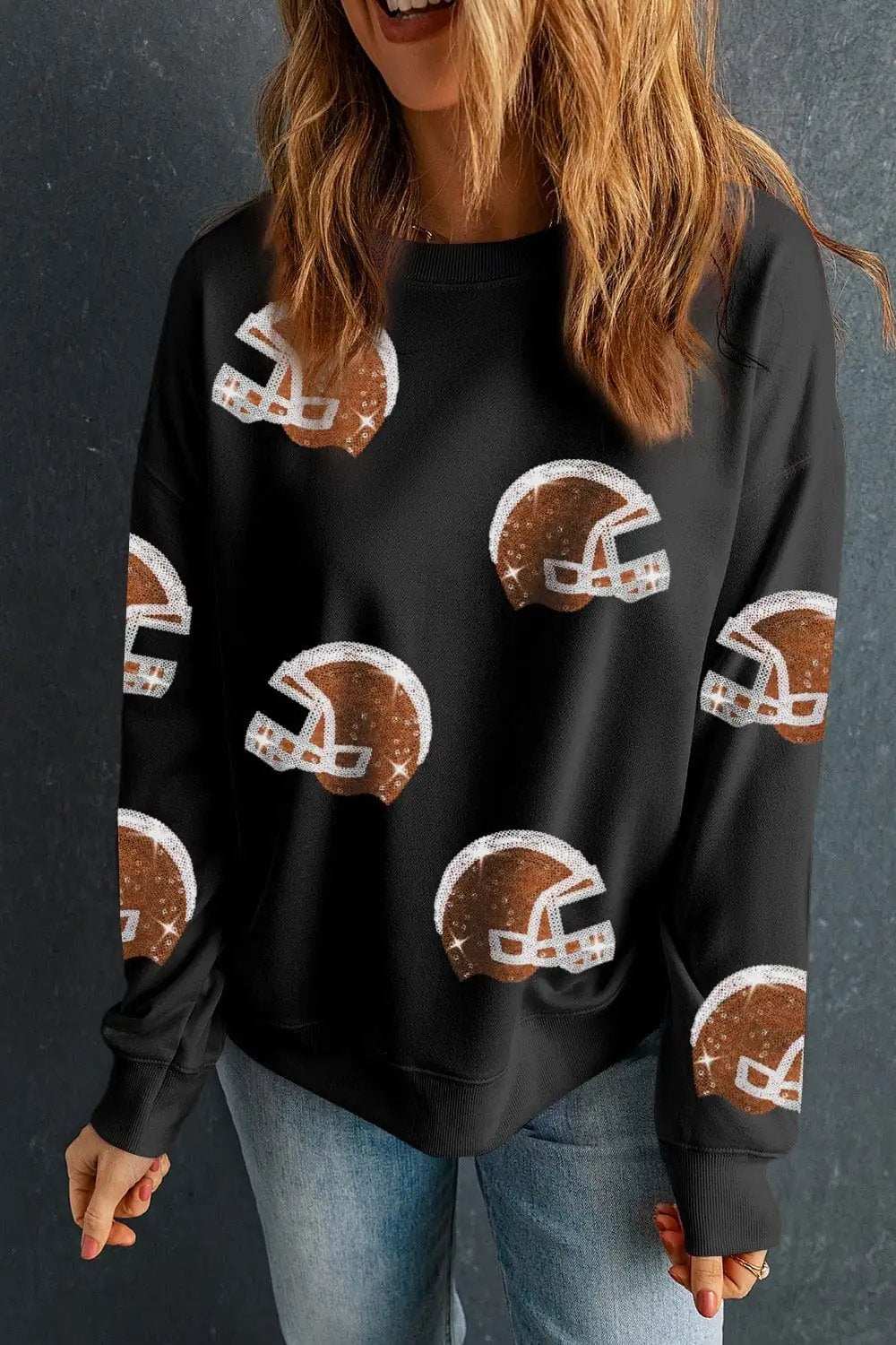 Sequin Round Neck Long Sleeve Sweatshirt - Trendsi - Flyclothing LLC