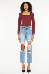 Kancan High Rise Distressed Boyfriend Jeans - Trendsi - Flyclothing LLC