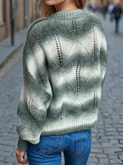 Openwork Round Neck Long Sleeve Sweater - Trendsi