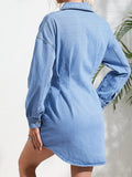 Distressed Button Up Long Sleeve Denim Dress - Trendsi