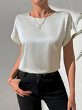 Round Neck Short Sleeve Blouse - Trendsi