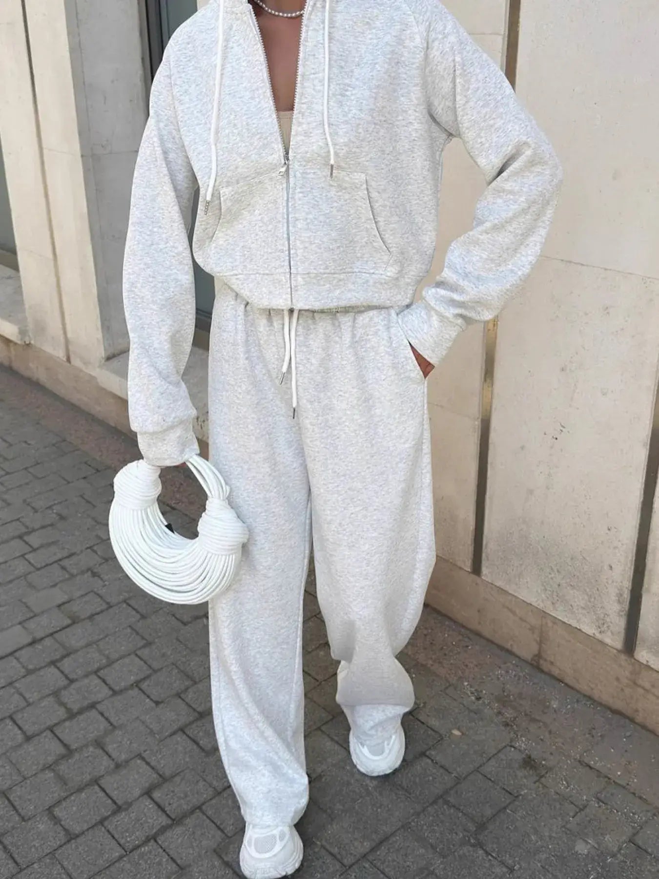 Zip Up Drawstring Hoodie and Pants Set - Trendsi - Flyclothing LLC