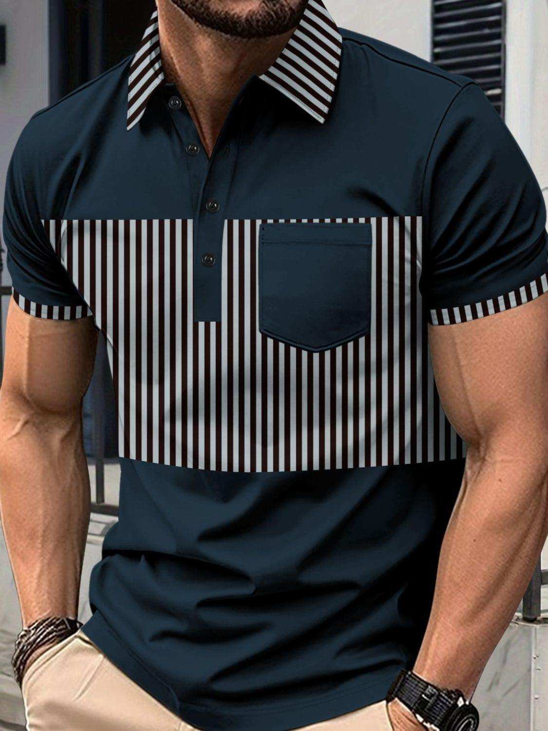 Men's Full Size Collared Contrast Striped Polo Plus Size - Trendsi - Flyclothing LLC