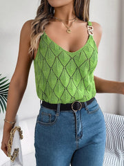 Openwork Scoop Neck Knit Vest - Trendsi