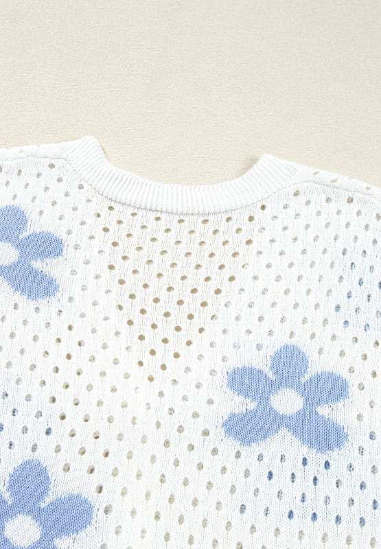 Flower Hollowed Out Button Down Long Sleeve Cardigan - Trendsi - Flyclothing LLC