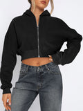 Zip Up Long Sleeve Hooded Cropped Jacket - Trendsi