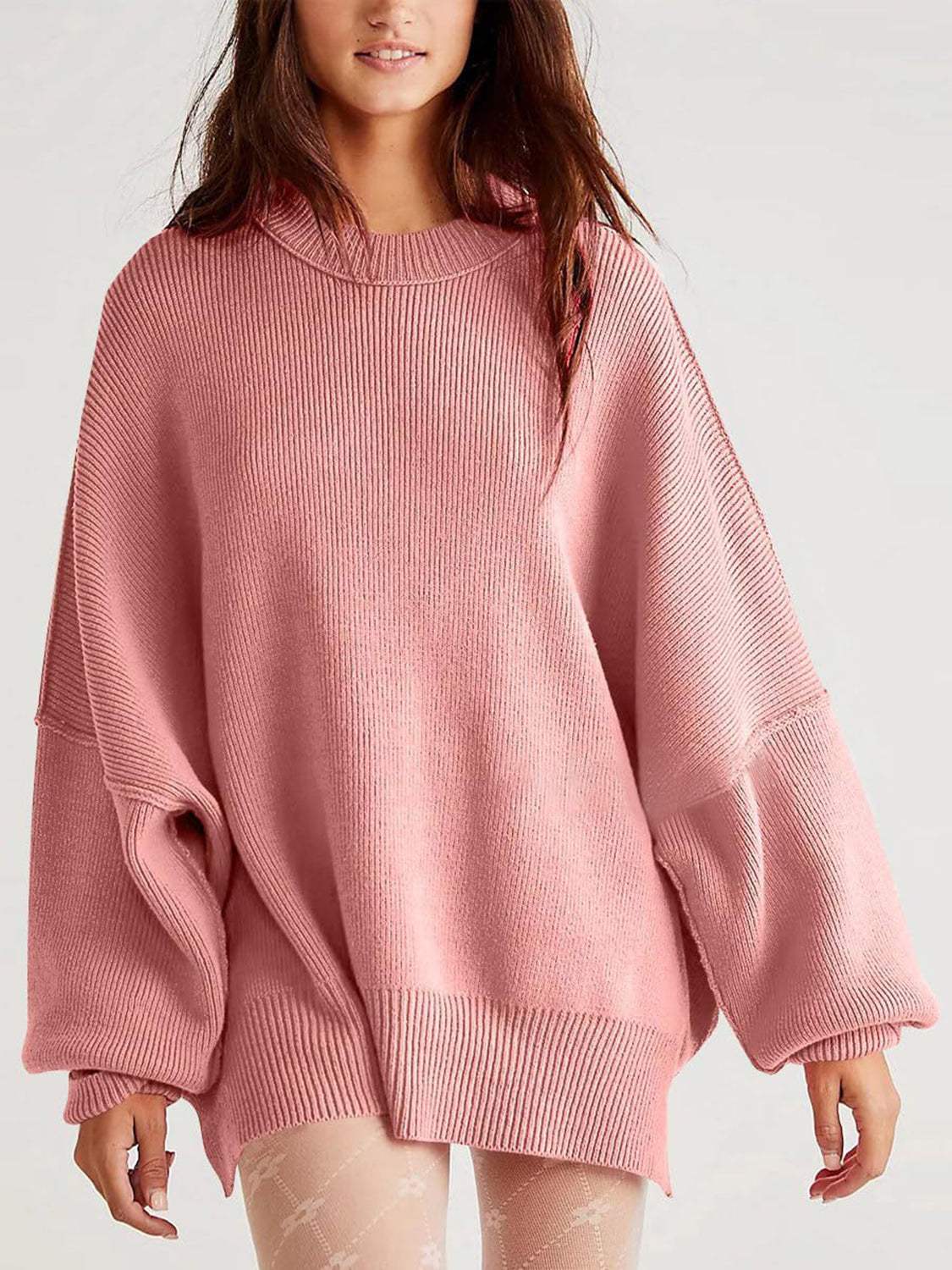 Round Neck Long Sleeve Sweater - Trendsi - Flyclothing LLC