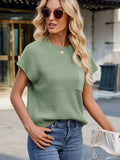 Round Neck Short Sleeve Sweater - Trendsi - Flyclothing LLC