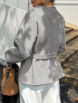 Surplice Dropped Shoulder Tie Belt Outerwear - Trendsi - Flyclothing LLC