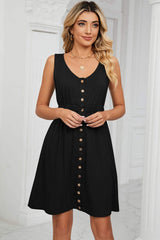 Buttoned Wide Strap Mini Dress - Trendsi - Flyclothing LLC