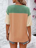 Color Block Round Neck Half Sleeve T-Shirt - Trendsi - Flyclothing LLC
