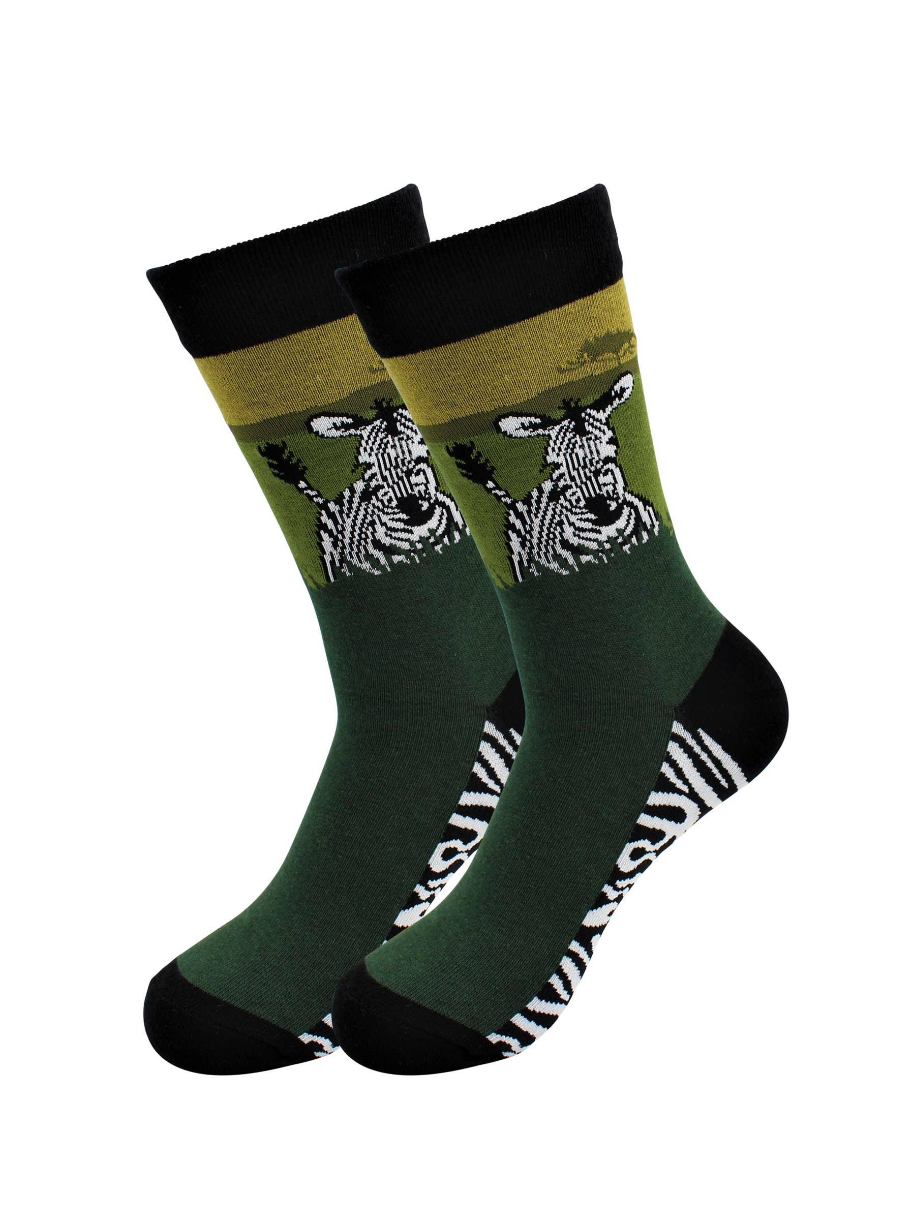 Zebra in Grass Socks - Comfy Cotton for Men & Women - Real Sic - Flyclothing LLC