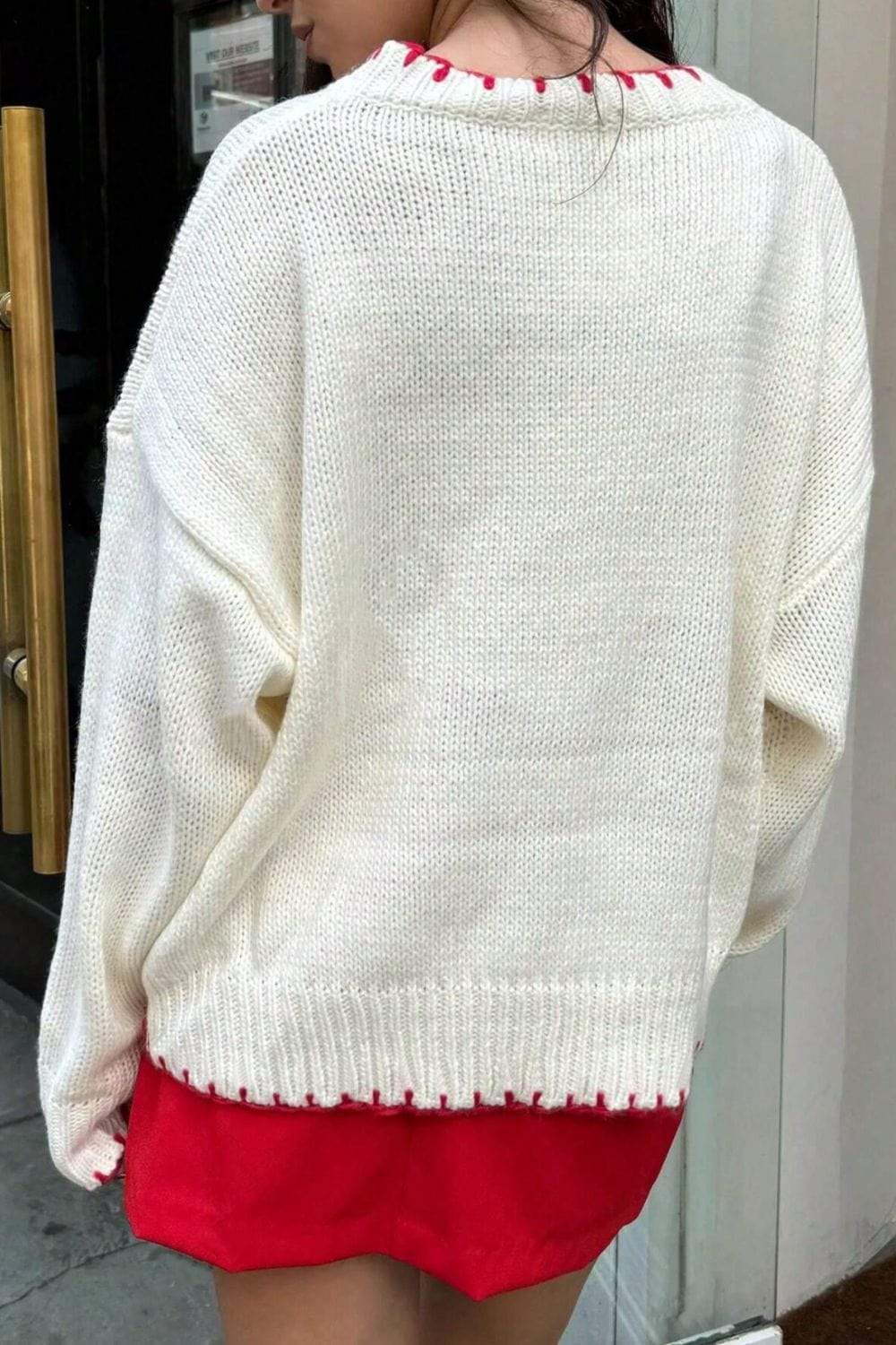 Bow Graphic Round Neck Long Sleeve Sweater - Trendsi - Flyclothing LLC