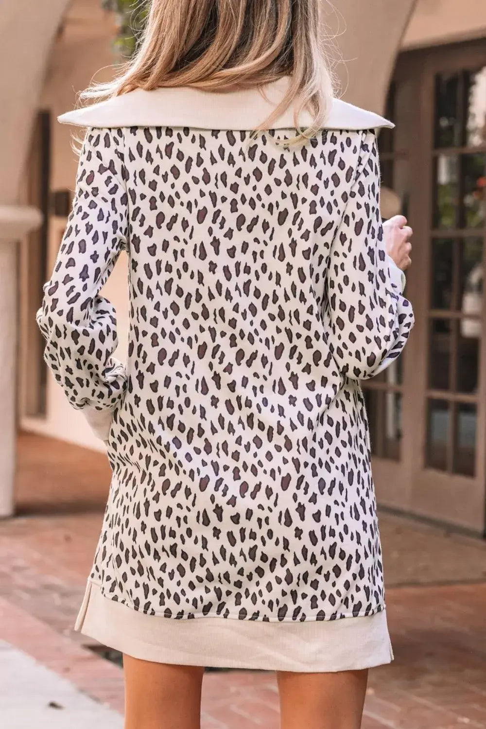 Leopard Print Zip up Collar Patchwork Shift Mini Dress - Trendsi - Flyclothing LLC