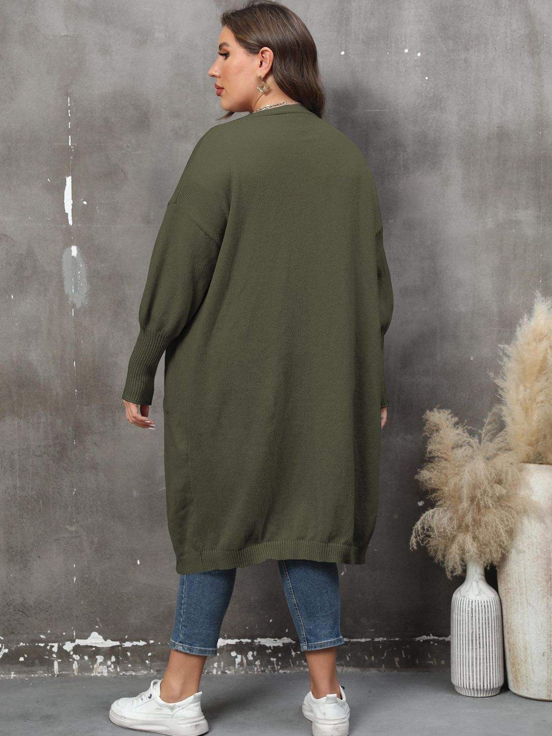 Plus Size Long Sleeve Pocketed Cardigan - Trendsi - Flyclothing LLC