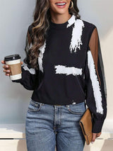 Mock Neck Mesh Long Sleeve Blouse - Trendsi - Flyclothing LLC