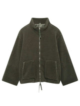 Turtleneck Zip Up Long Sleeve Plush Jacket - Trendsi - Flyclothing LLC