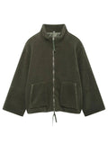 Turtleneck Zip Up Long Sleeve Plush Jacket - Trendsi