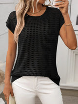 Openwork Round Neck Short Sleeve Knit Cover Up - Trendsi - Flyclothing LLC