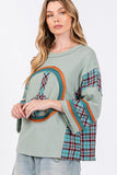 SAGE + FIG Peace Applique Patch Contrast Plaid Top - Trendsi