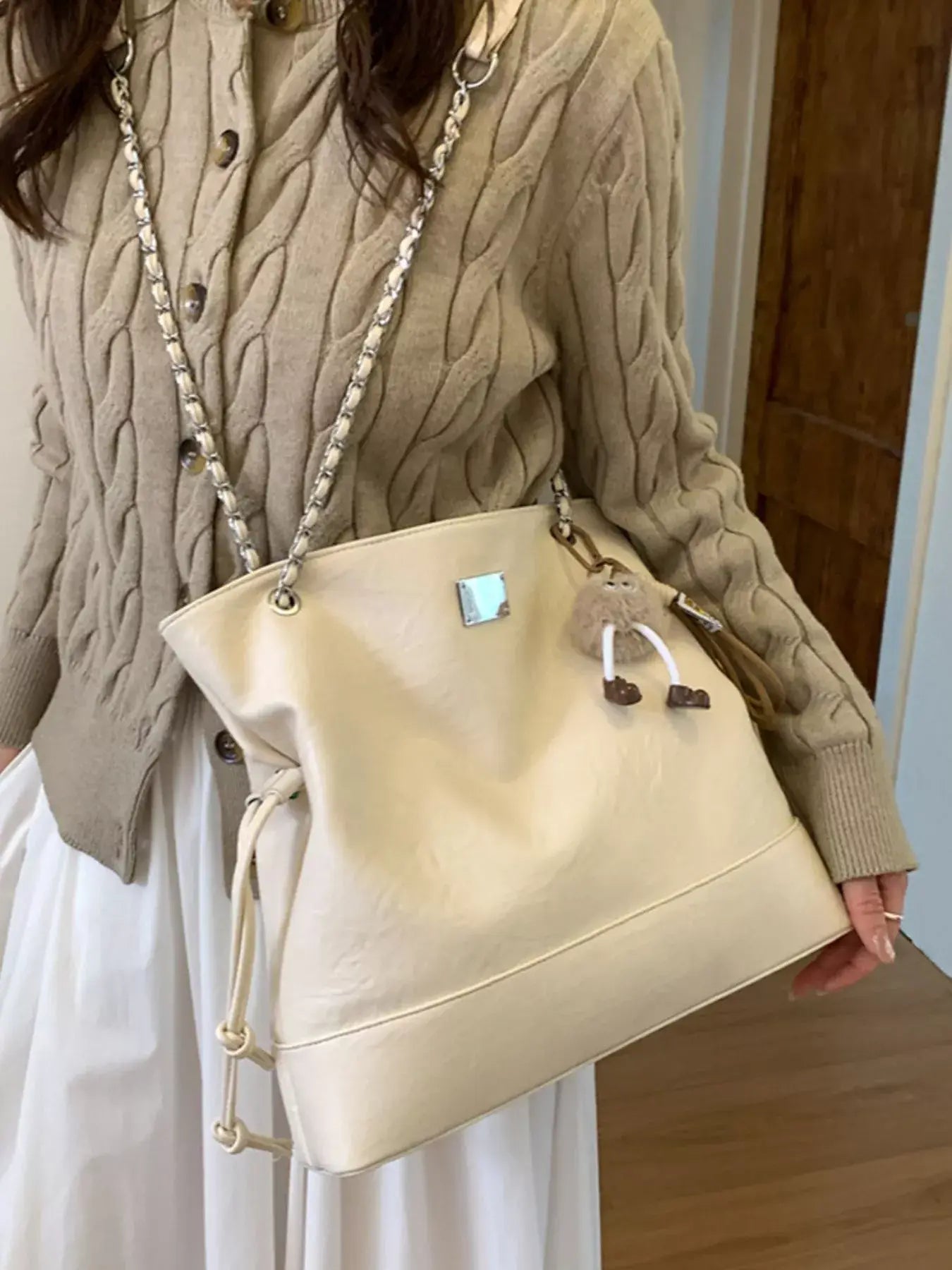 Chain Strap Faux Leather Tote Bag - Trendsi - Flyclothing LLC