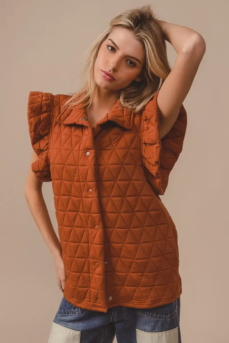 BiBi Quilting Knit Ruffle Sleeve Vest - Trendsi - Flyclothing LLC