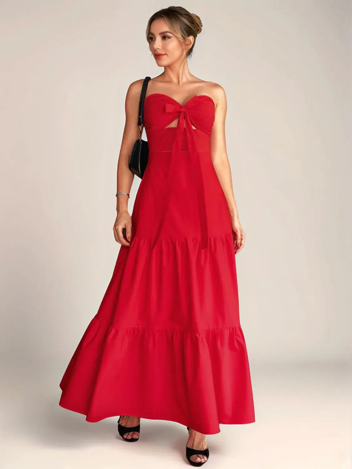 Twist Front Cutout Tiered Maxi Dress - Trendsi - Flyclothing LLC