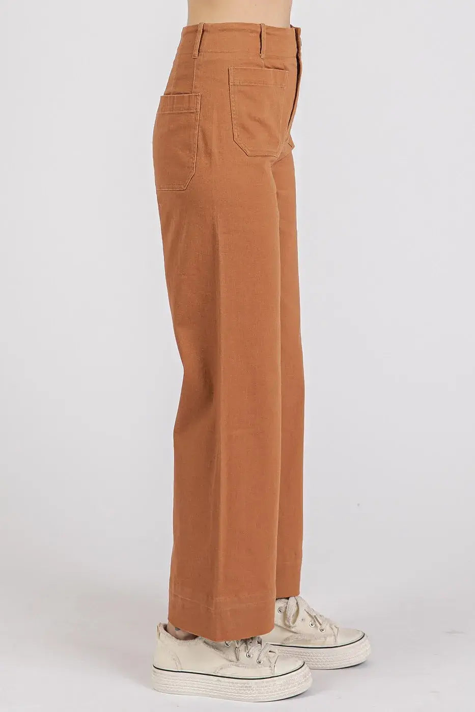 Mittoshop Twill Patch Pocket High Rise Wide Leg Pants - Trendsi - Flyclothing LLC