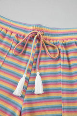 Striped Round Neck Top and Shorts Set - Trendsi - Flyclothing LLC