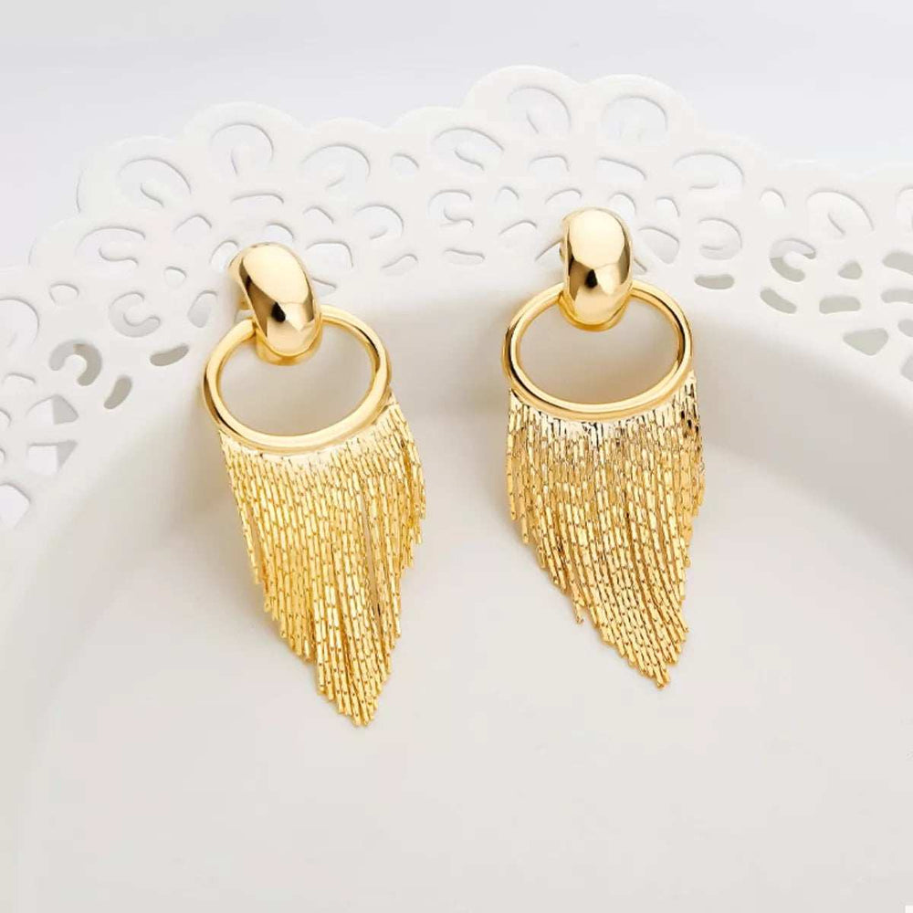 18K Gold-Plated Fringe Chain Earrings - Trendsi - Flyclothing LLC