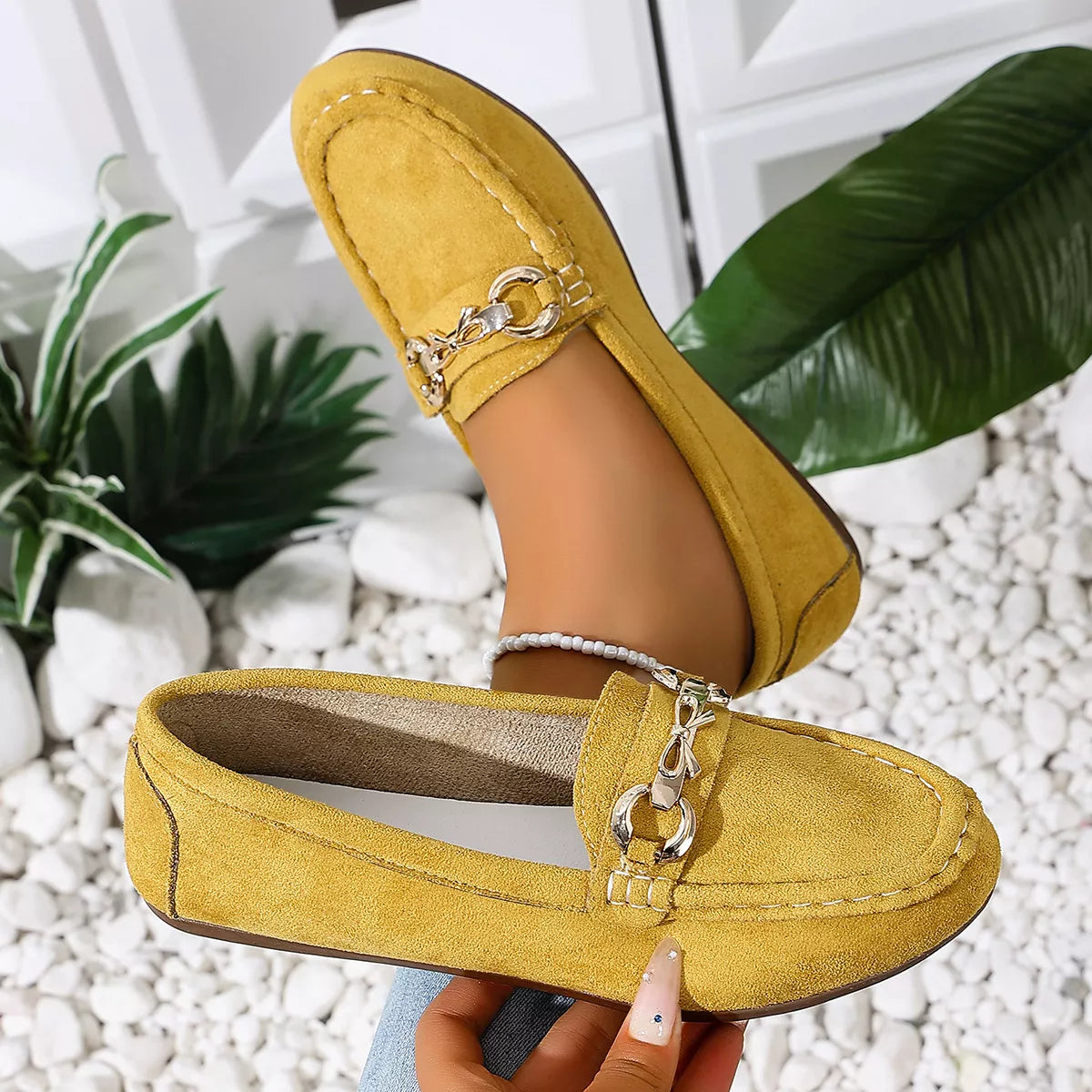 Comfortable Flat Loafers with Decorative Buckle - Trendsi - Flyclothing LLC